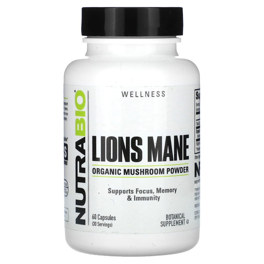 NutraBio, Organic Lions Mane, 60 Capsules (0.5 g per Capsule)