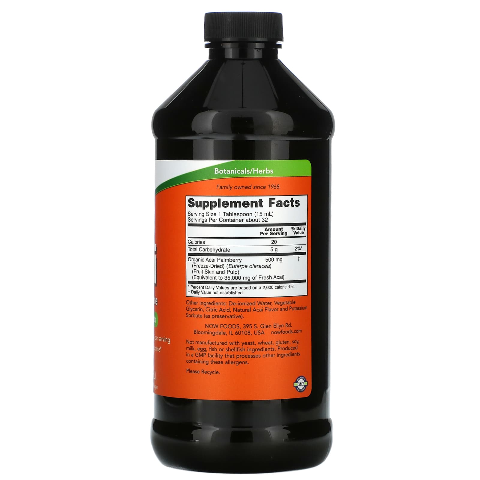 NOW Foods, Acai Liquid Concentrate, 500 mg, 16 fl oz (473 ml)