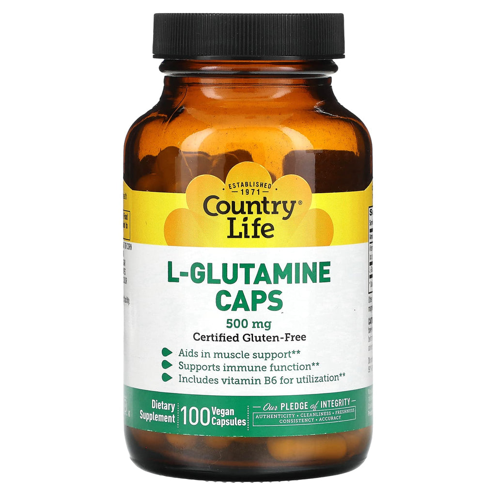 Country Life, L-Glutamine Caps, 500 mg, 100 Vegan Caps
