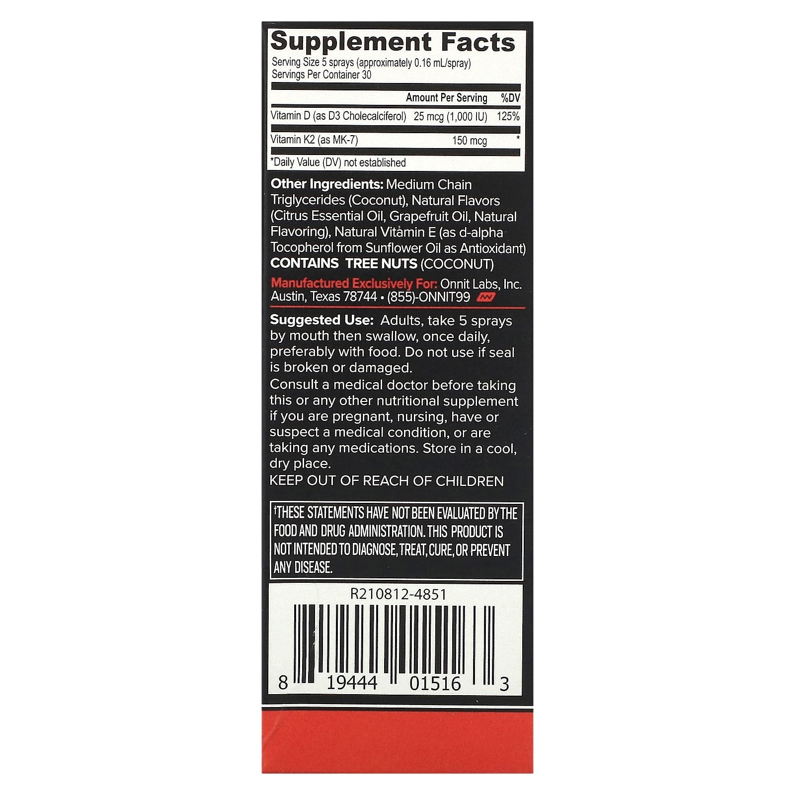 Onnit, Plant Based Vitamin D3 with Vitamin K2, Grapefruit, 25 mcg (1,000 IU), 0.8 fl oz (24 ml)