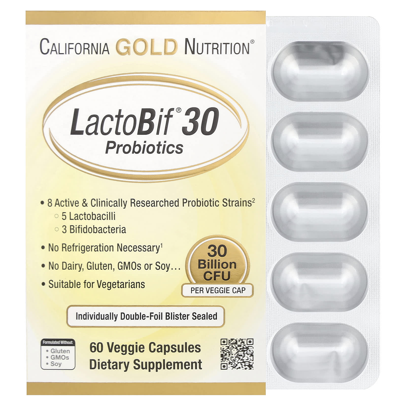 California Gold Nutrition, LactoBif® 30 Probiotics, 30 Billion CFU, 60 Veggie Capsules