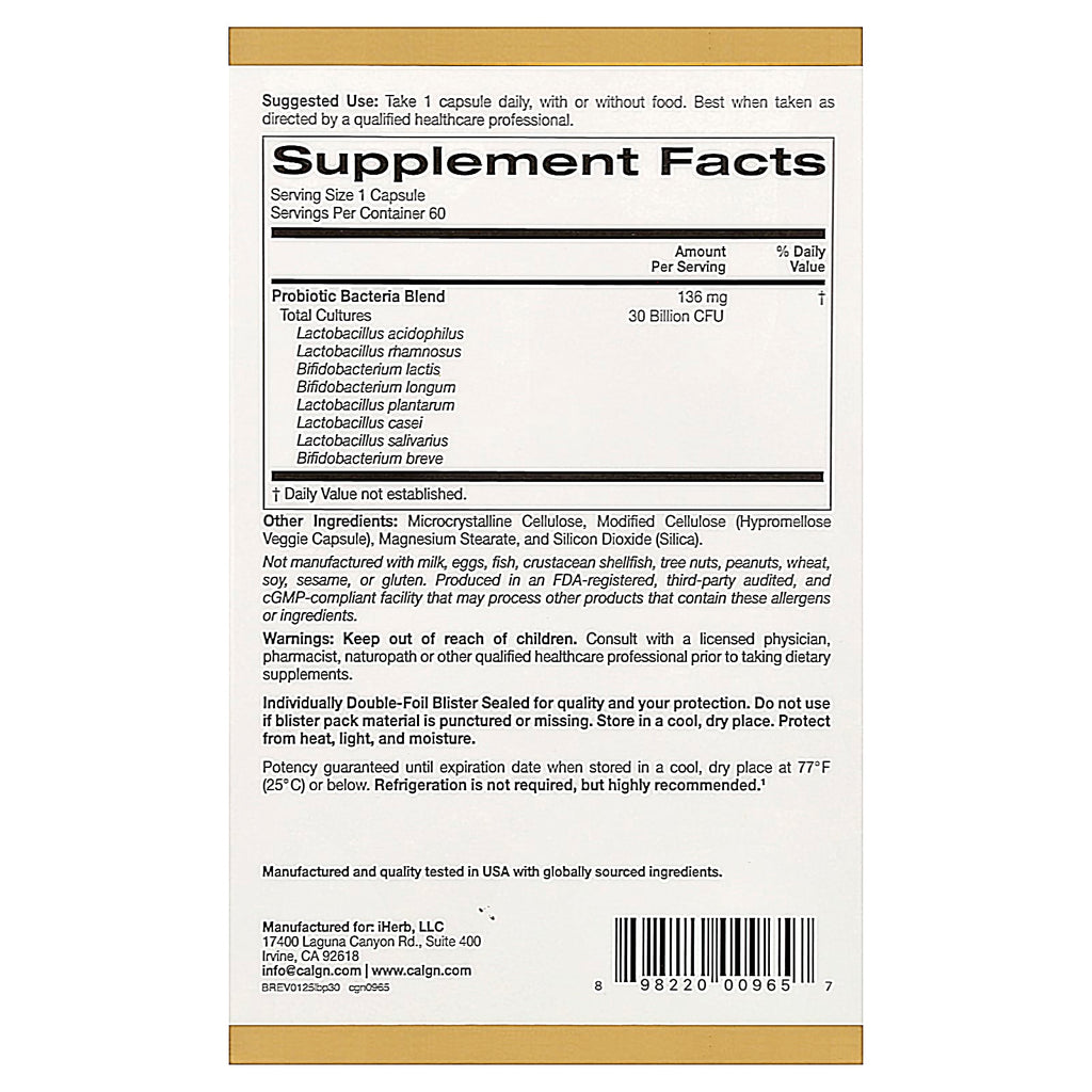 California Gold Nutrition, LactoBif® 30 Probiotics, 30 Billion CFU, 60 Veggie Capsules