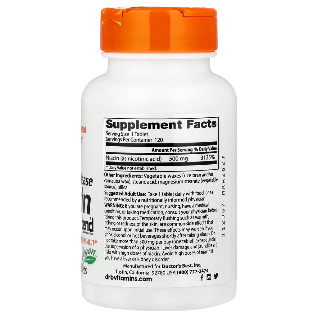 Doctor's Best, Sustained-Release Niacin with niaXtend®, 500 mg, 120 Tablets