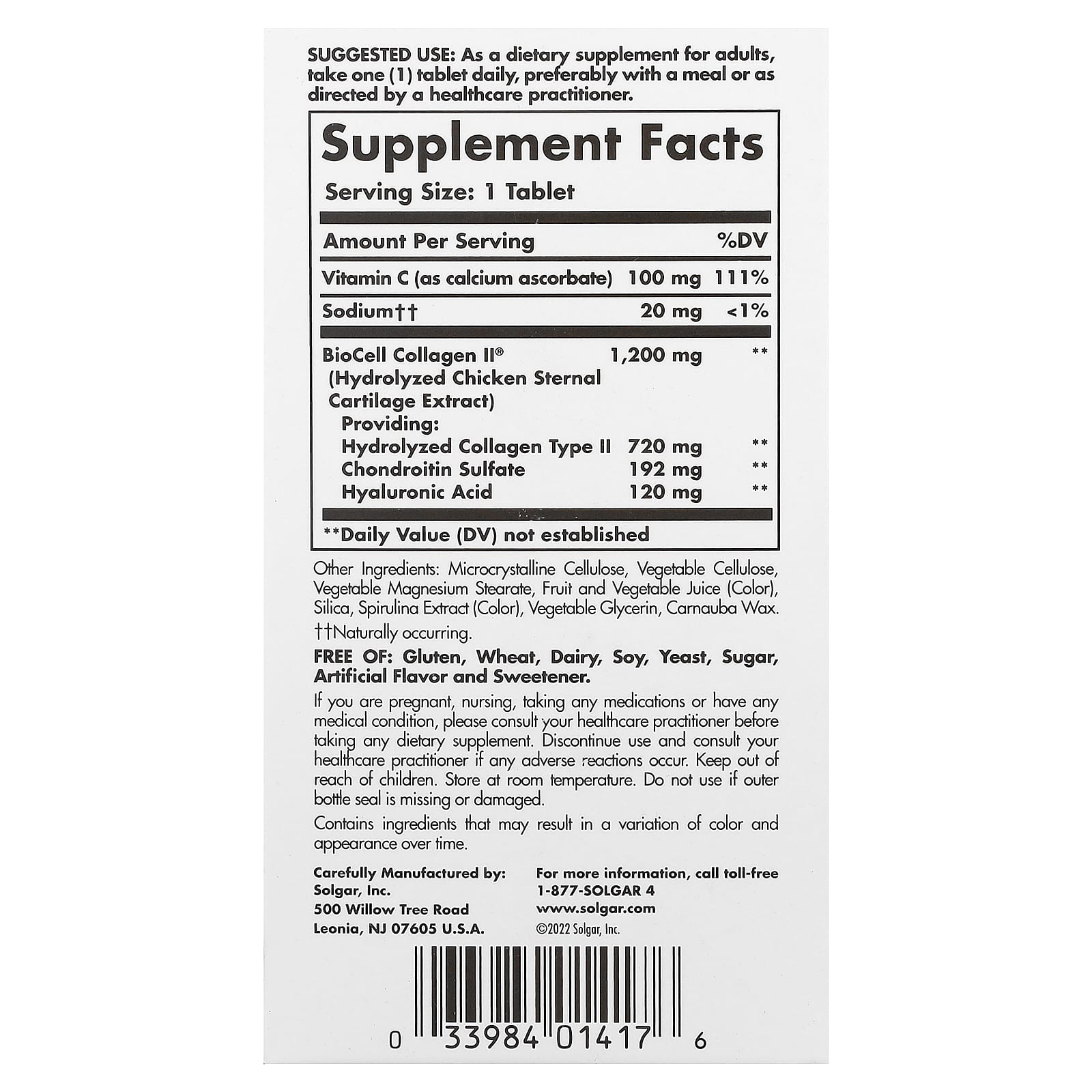 Solgar, Collagen Hyaluronic Acid Complex, 30 Tablets