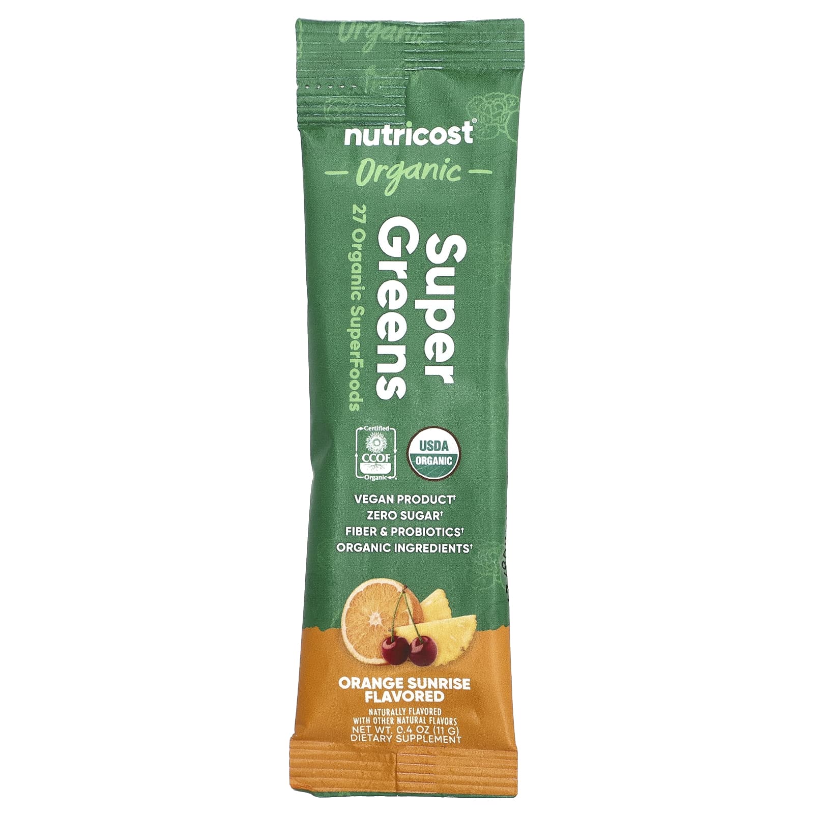 Nutricost, Organic Super Greens, Orange Sunrise, 20 Stick Packs, 0.4 oz (11 g) Each