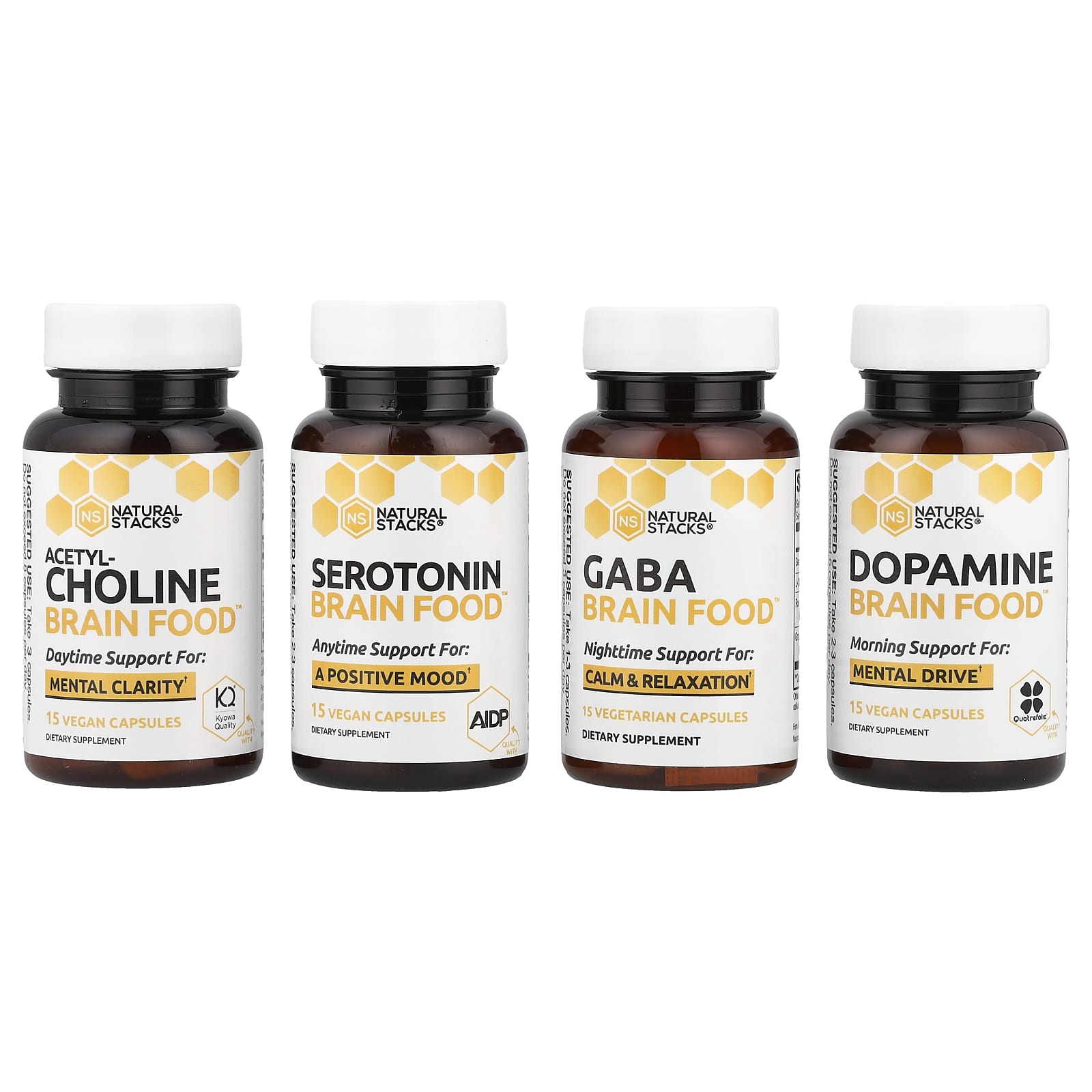 Natural Stacks, Brain Food™, 4 Bottles, 15 Vegetarian Capsules Per Bottle