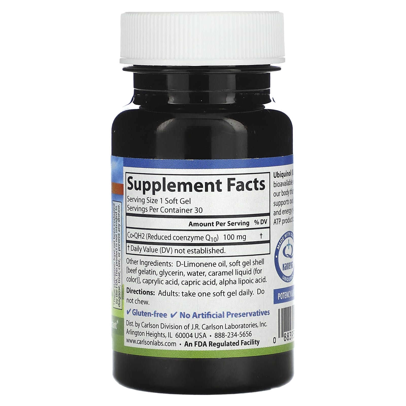 Carlson, CoQH2 Ubiquinol, 100 mg, 30 Soft Gels