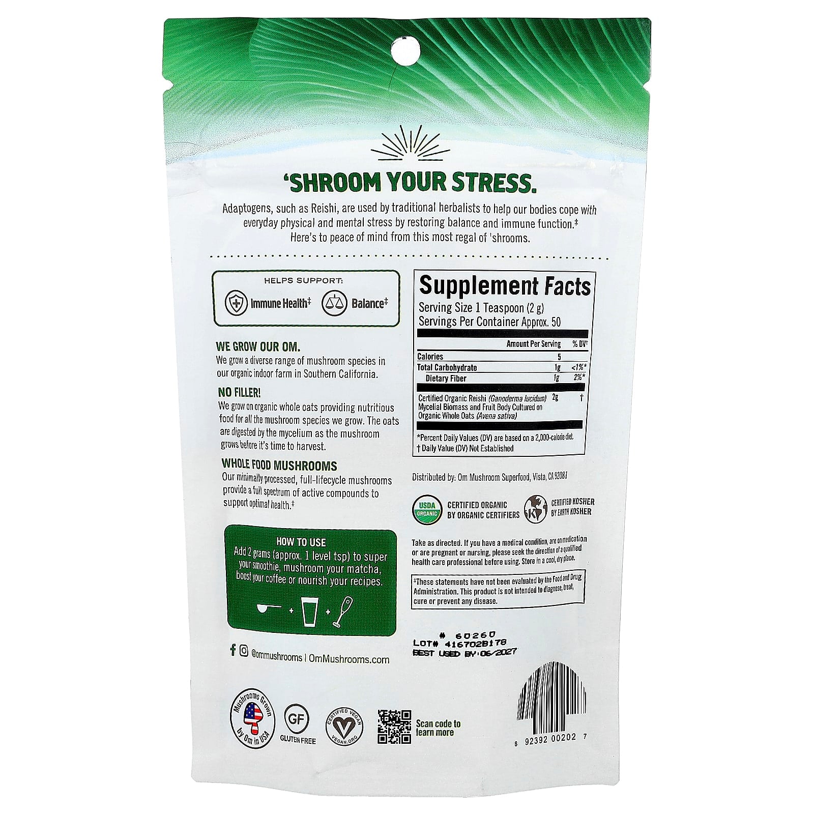 Om Mushrooms, Reishi, Mushroom Powder, 3.5 oz (100 g)