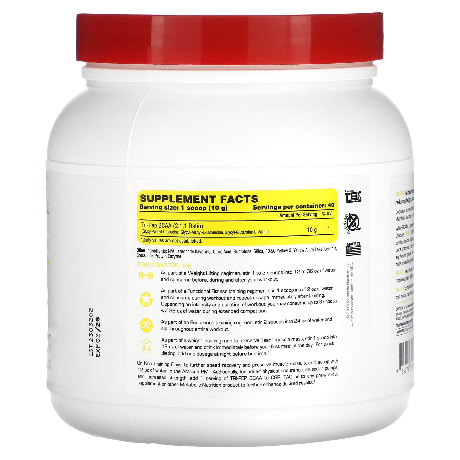 Metabolic Nutrition, Tri-Pep, Branch Chain Amino Acid, Lemonade, 14.1 oz (400 g)