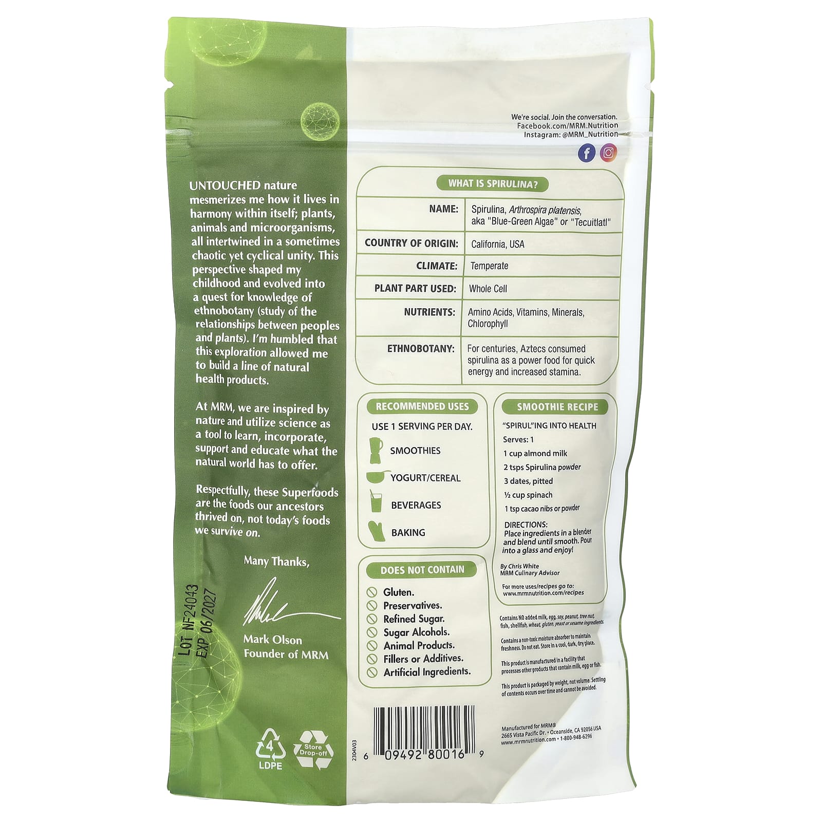 MRM Nutrition, Spirulina Powder, 8.5 oz (240 g)