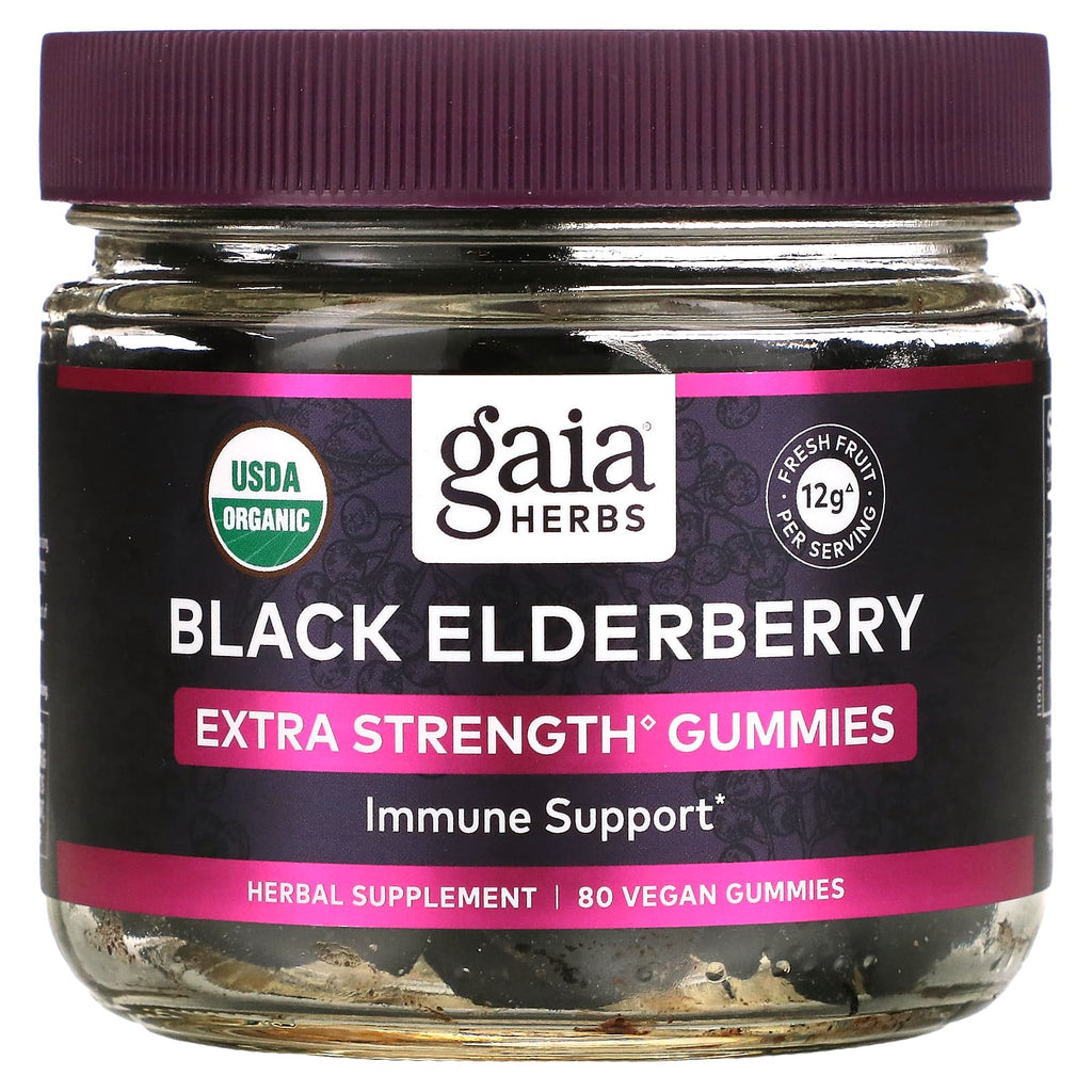 Gaia Herbs, Black Elderberry, Immune Support Gummies, 80 Vegan Gummies