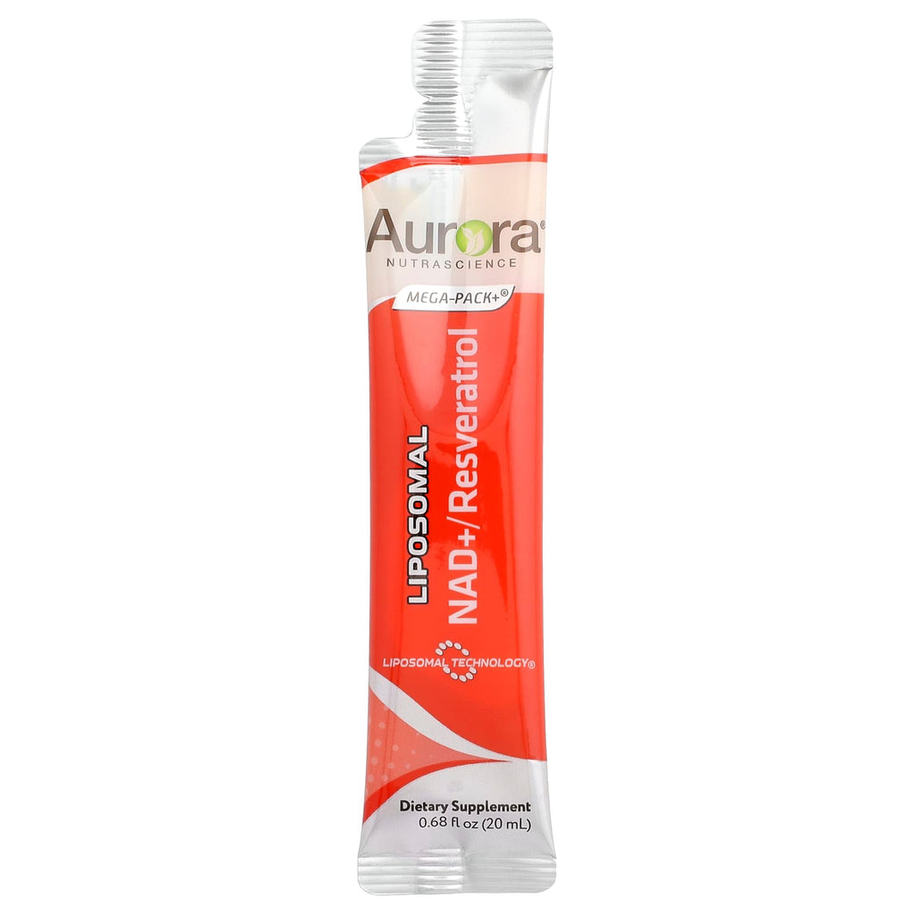 Aurora Nutrascience, Mega-Pack+®, Liposomal NAD +/ Resveratrol, 10 Packets, 0.68 fl oz (20 ml) Each