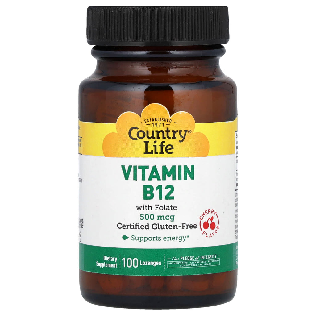 Country Life, Vitamin B12 with Folate, Cherry, 100 Lozenges