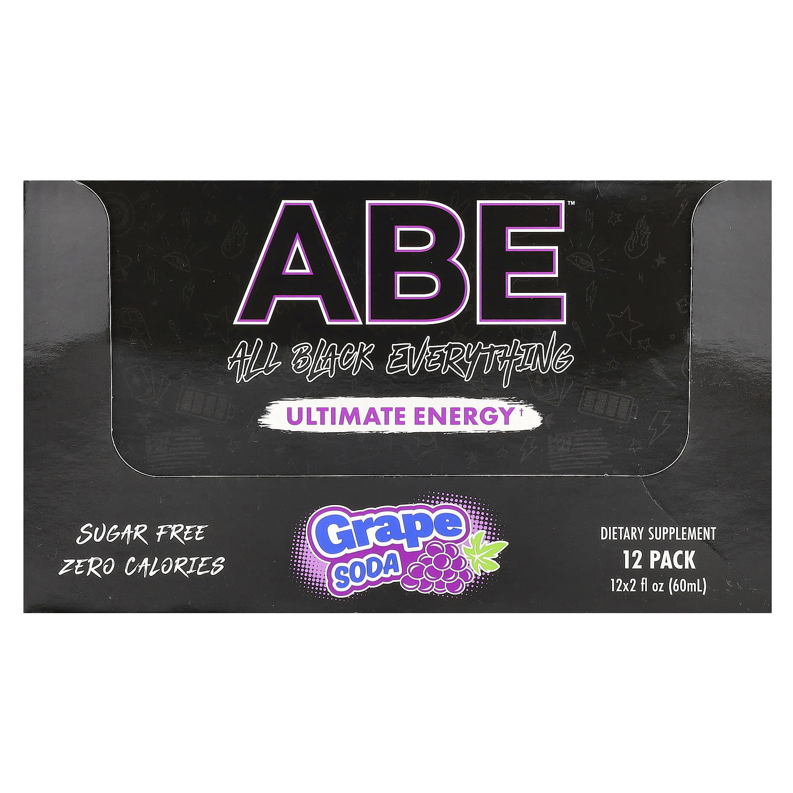 ABE, Ultimate Energy, Grape Soda, 12 Pack, 2 fl oz (60 ml) Each
