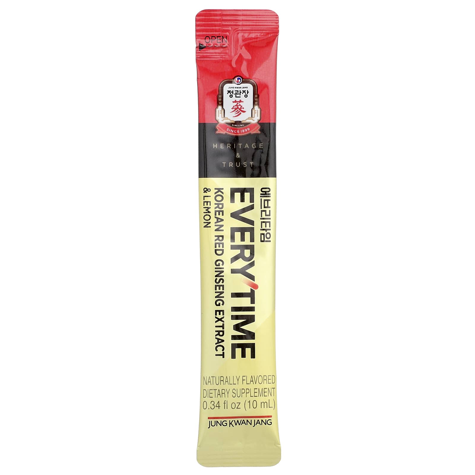 JungKwanJang, Korean Red Ginseng Extract, Everytime, Lemon, 10 Liquid Sticks, 0.34 fl oz (10 ml) Each
