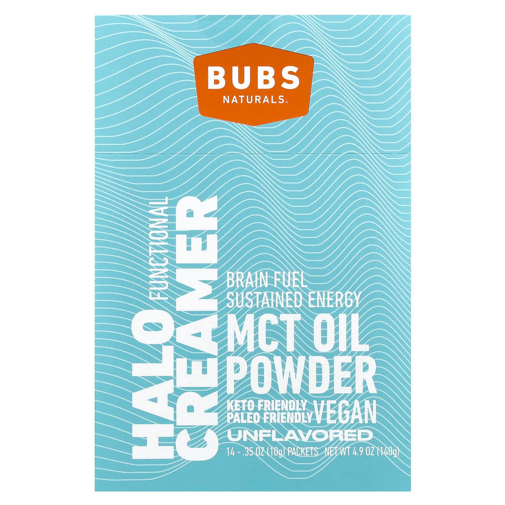 BUBS Naturals, Halo Functional Creamer, MCT Oil Powder, Unflavored, 14 Packets, 0.35 oz (10 g) Each