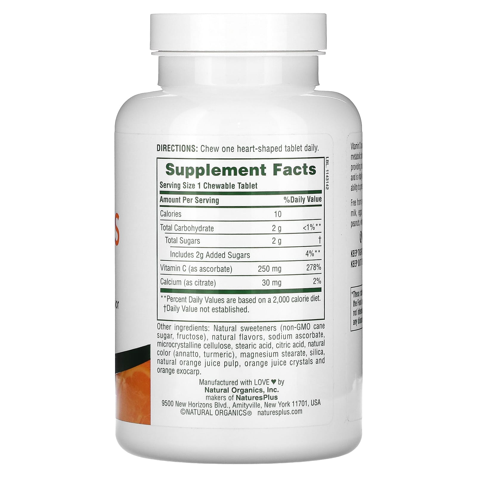NaturesPlus, Chewable Love Buffs, Vitamin C, Natural Orange , 250 mg, 90 Tablets