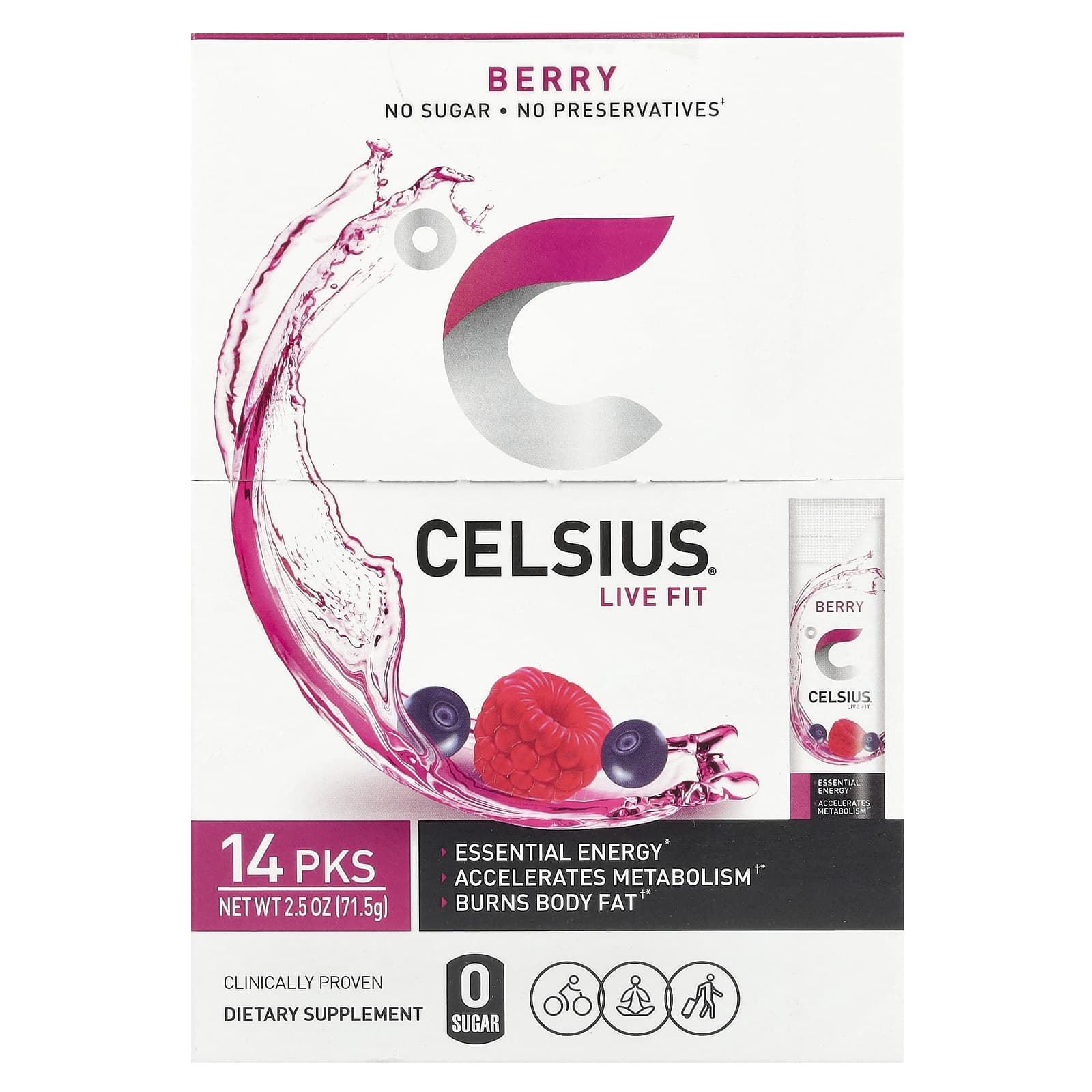 Celsius, Live Fit, Berry, 14 On-The-Go Packets, 0.18 oz (5.11 g) Each