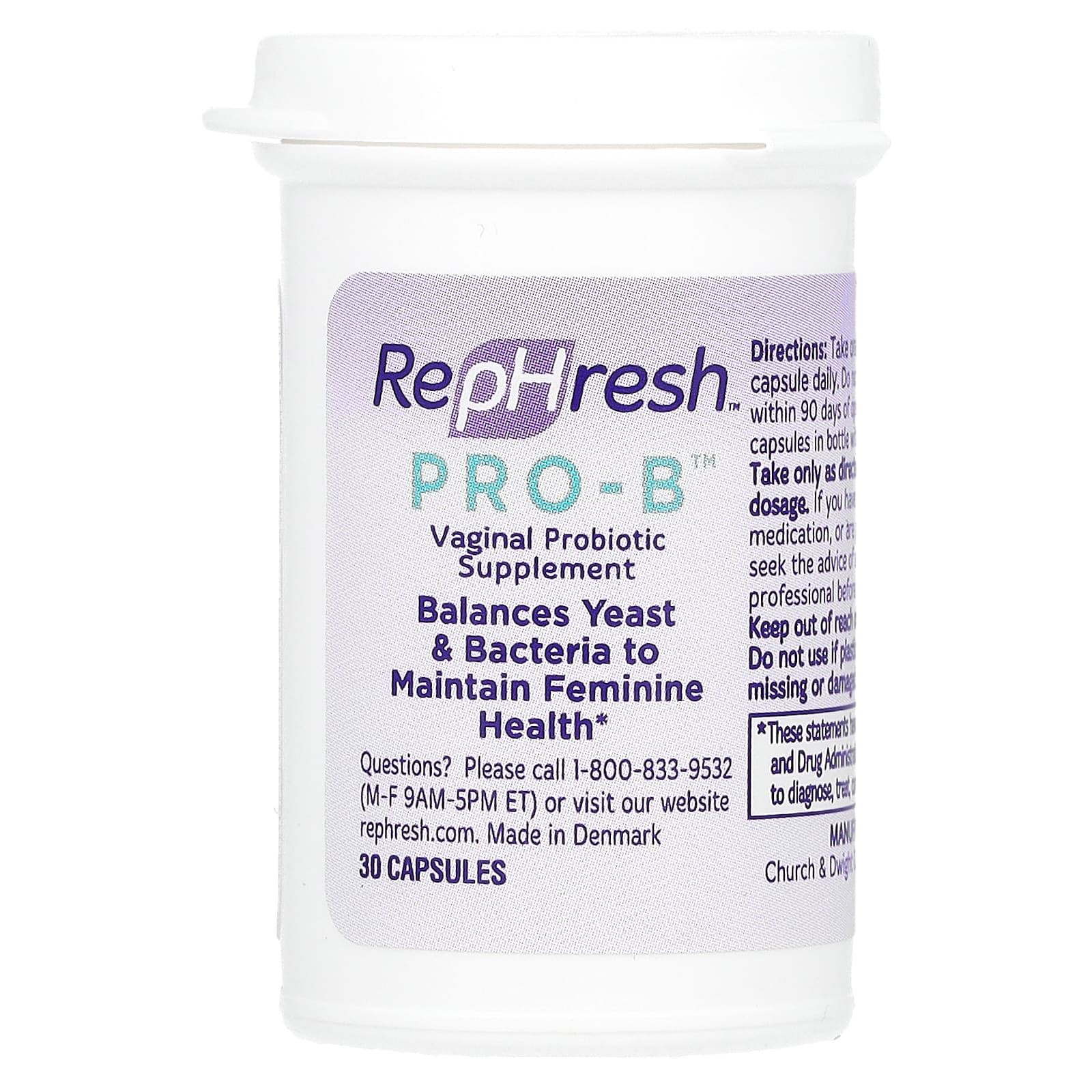 Rephresh, Pro-B, Vaginal Probiotic Supplement, 5 Billion CFU, 30 Capsules
