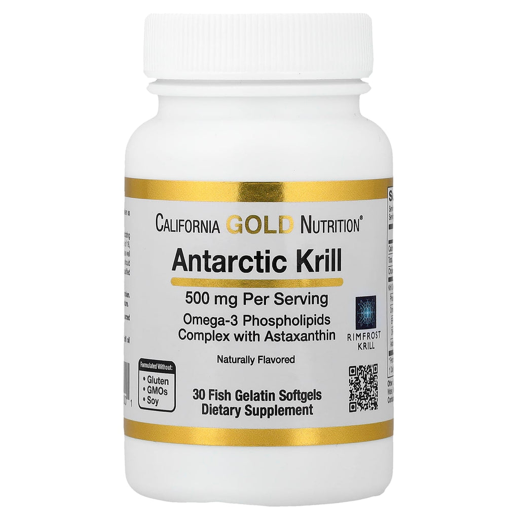 California Gold Nutrition, Antarctic Krill Oil, Omega-3 Phospholipids Complex with EPA, DHA, and Astaxanthin, Natural Strawberry and Lemon, 500 mg, 30 Fish Gelatin Softgels