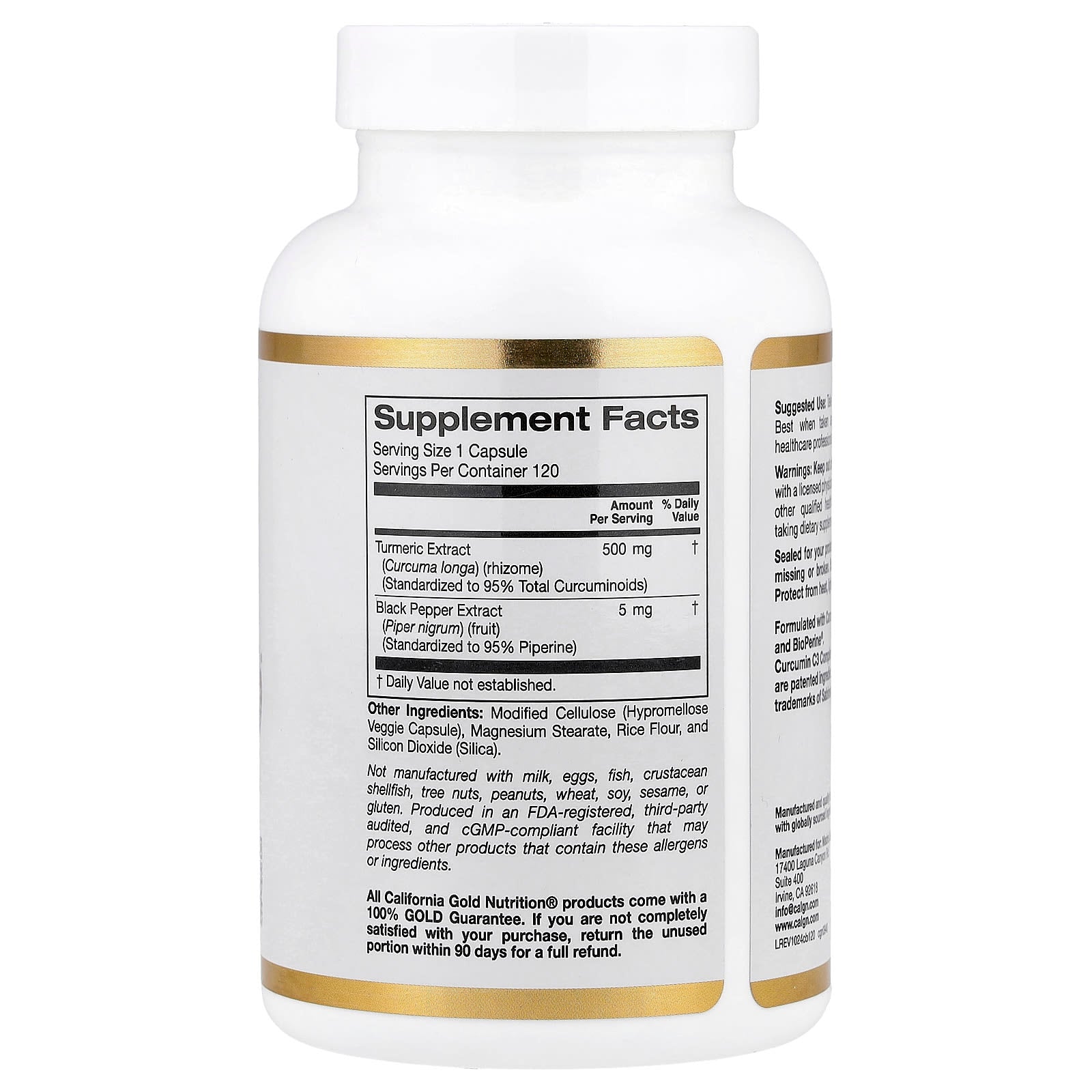 California Gold Nutrition, Curcumin C3 Complex® with BioPerine® Black Pepper Extract, Turmeric Curcumin Complex, Enhanced Bioavailablity, 120 Veggie Capsules