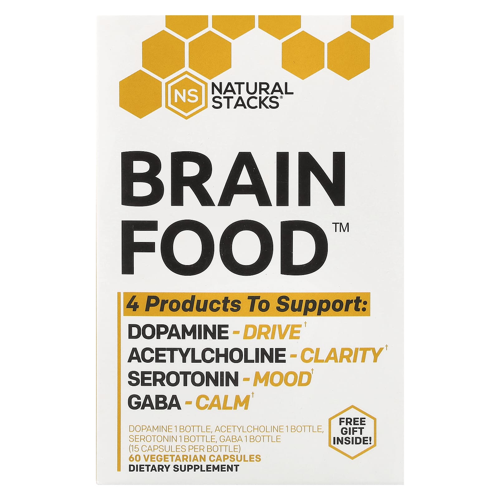 Natural Stacks, Brain Food™, 4 Bottles, 15 Vegetarian Capsules Per Bottle