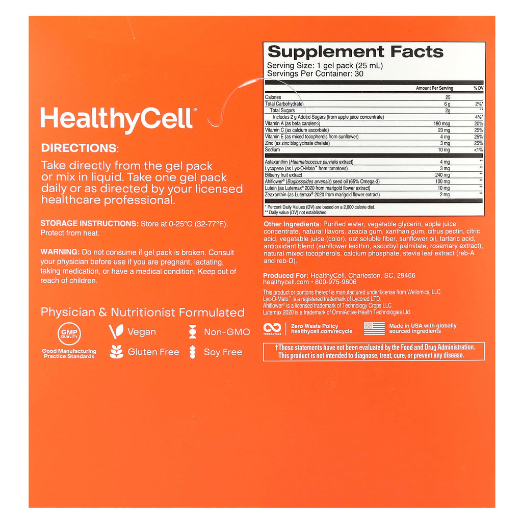 HealthyCell, Eye Health, Blood Orange, 30 Gel Packs, 0.84 fl oz (25 ml) Each