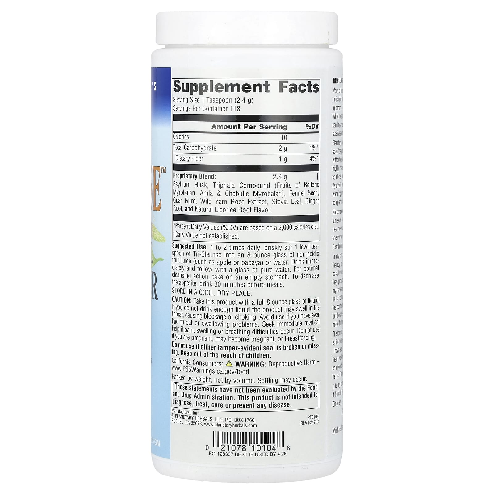 Planetary Herbals, TRI-Cleanse™, Complete Internal Cleanser, 10 oz (283.5 g)