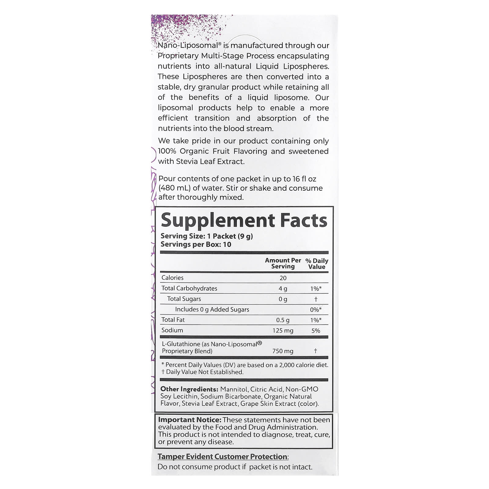 Aurora Nutrascience, Nano-Liposomal®, Glutathione, Liposomal Drink Mix, 10 Packets, 0.32 oz (9 g) Each