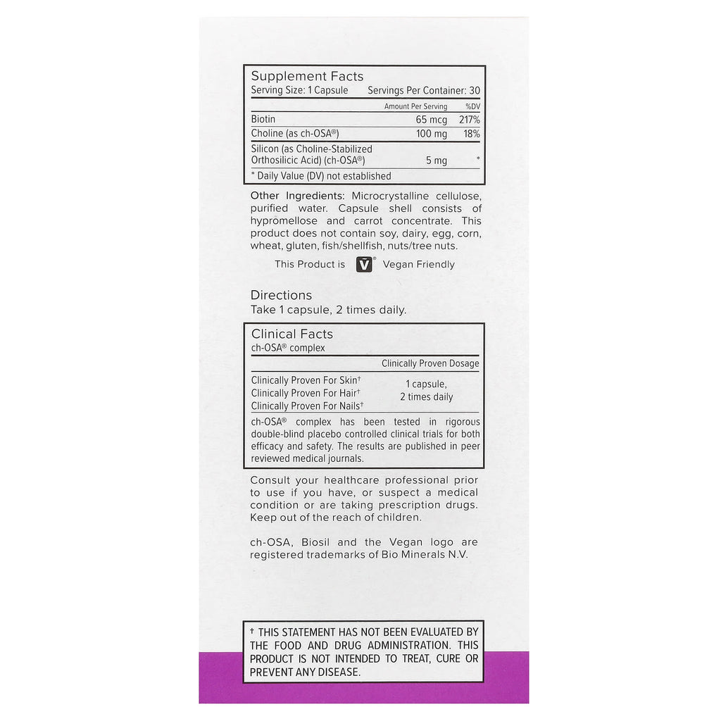 Biosil, Advanced Hair + Nail Care + Biotin, 30 Original Capsules