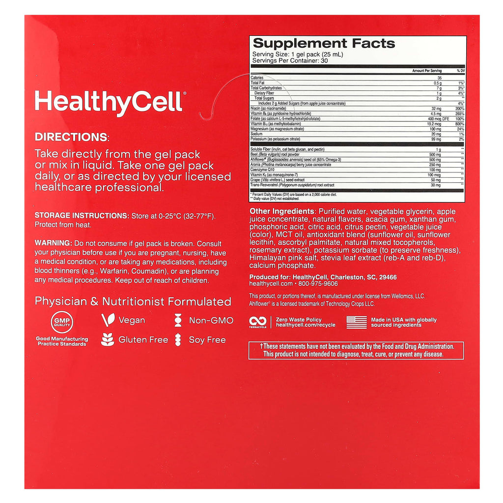 HealthyCell, Heart & Vascular Health, Strawberry, 30 Gel Packs, 0.84 fl oz (25 ml) Each