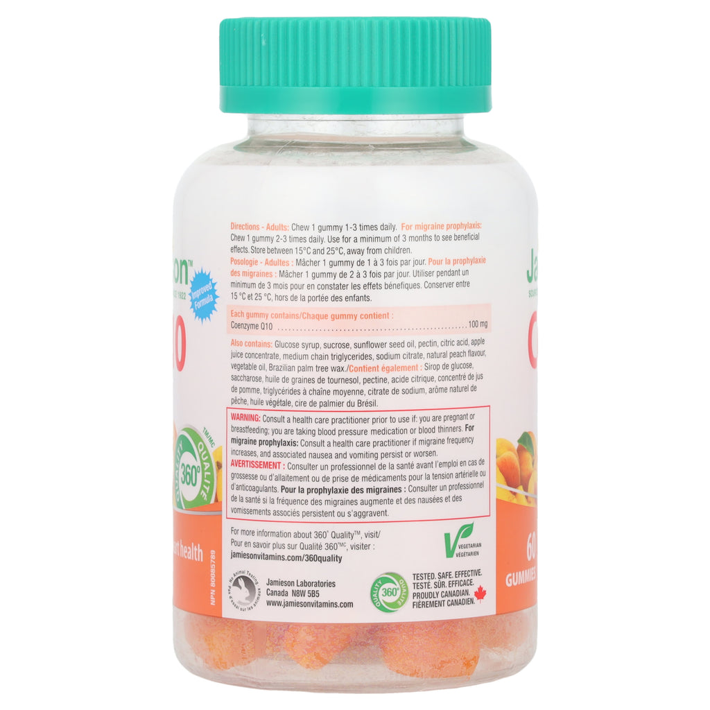 Jamieson Vitamins, CoQ10 Gummies, Juicy Peach, 100 mg, 60 Gummies