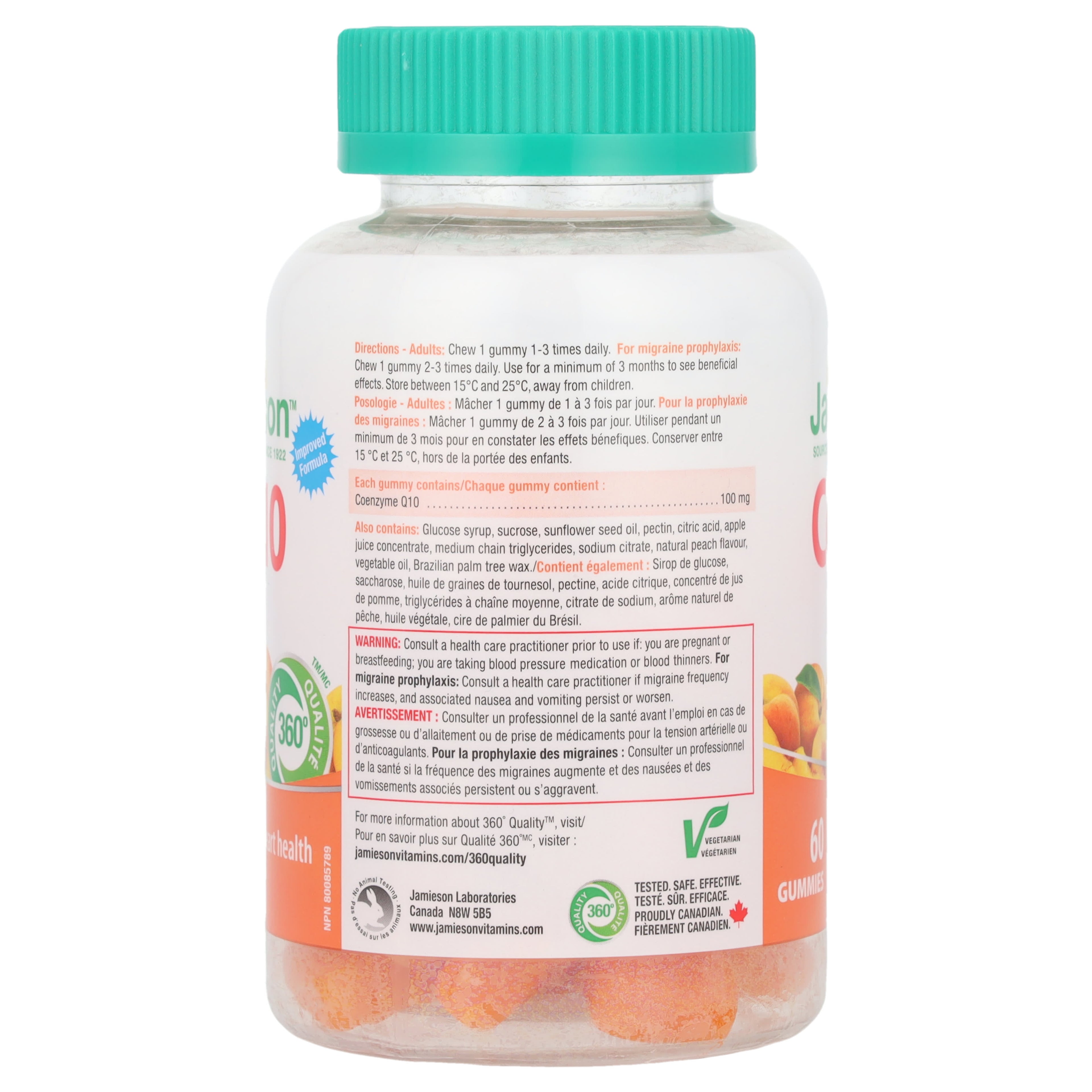 Jamieson Vitamins, CoQ10 Gummies, Juicy Peach, 100 mg, 60 Gummies