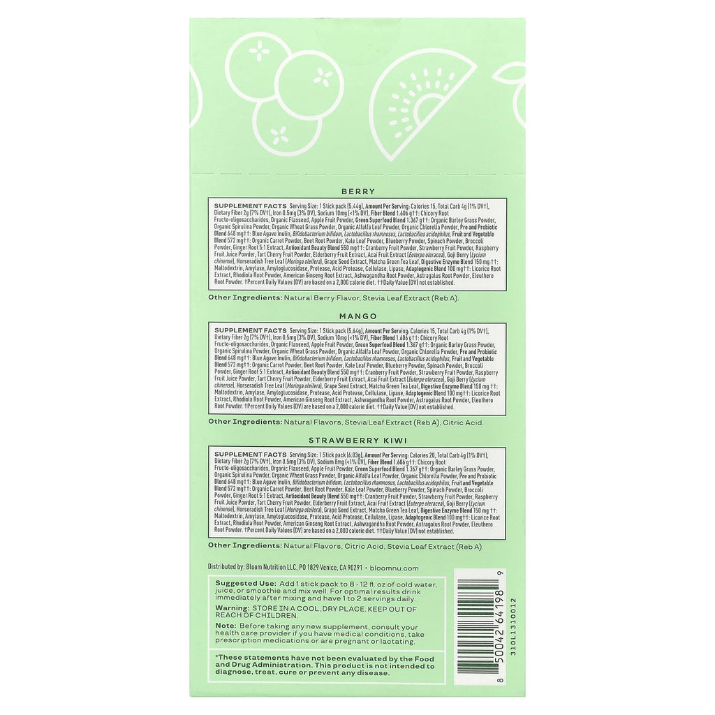 Bloom, Greens & Superfoods, Variety Pack, 18 Stick Packs, 3.6 oz (102.36 g)