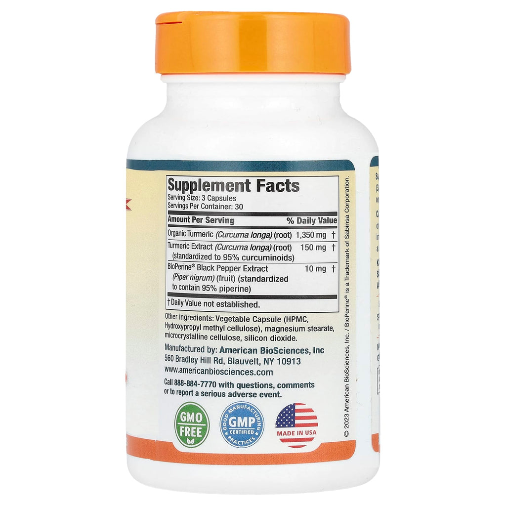 American Biosciences, USA Premium Turmeric Curcumin, 90 Vegetarian Capsules