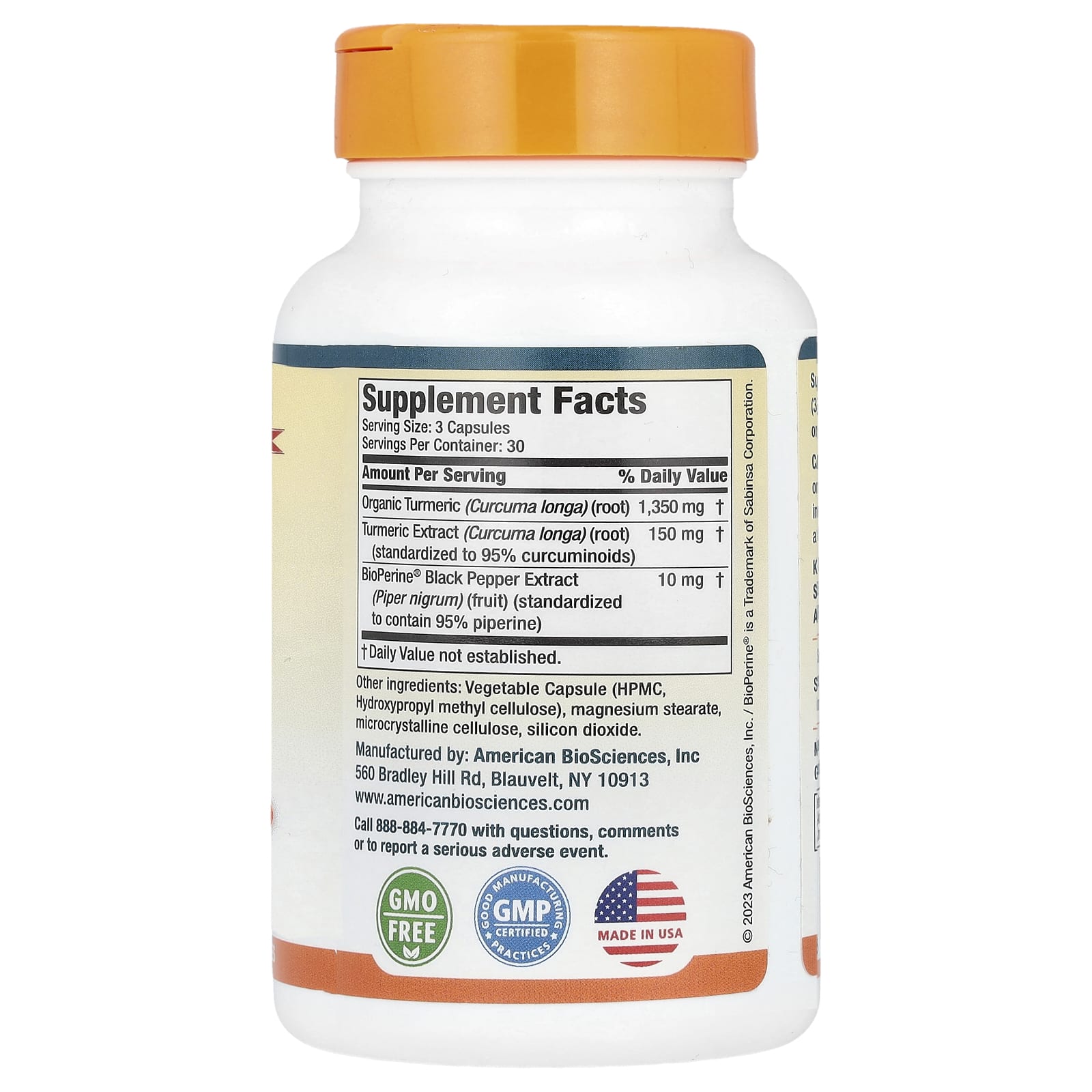 American Biosciences, USA Premium Turmeric Curcumin, 90 Vegetarian Capsules