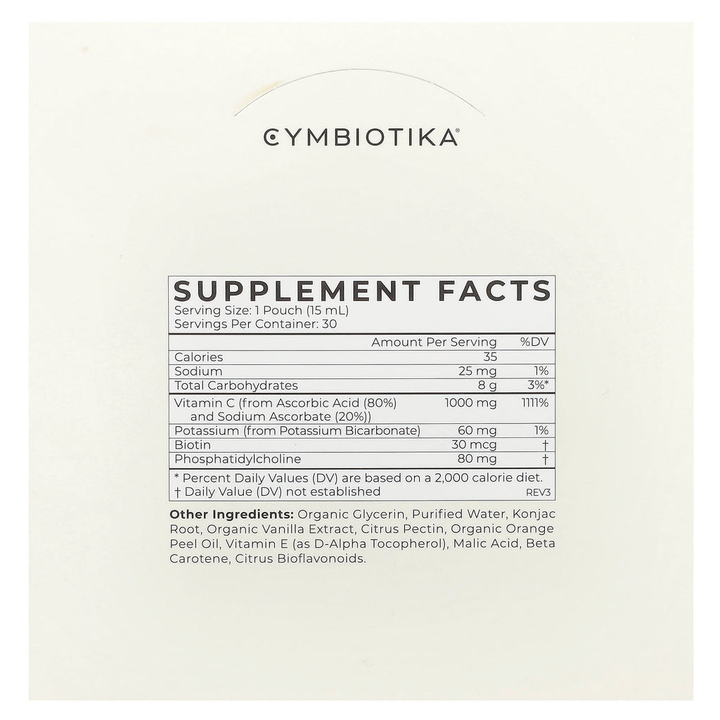 Cymbiotika, Vitamin C, Liposomal Delivery, Citrus Vanilla, 1,000 mg, 30 Pouches, 15 ml Each