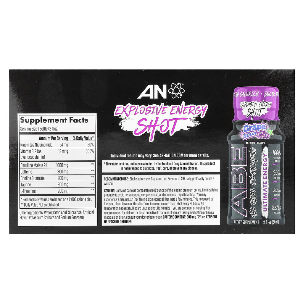 ABE, Ultimate Energy, Grape Soda, 12 Pack, 2 fl oz (60 ml) Each
