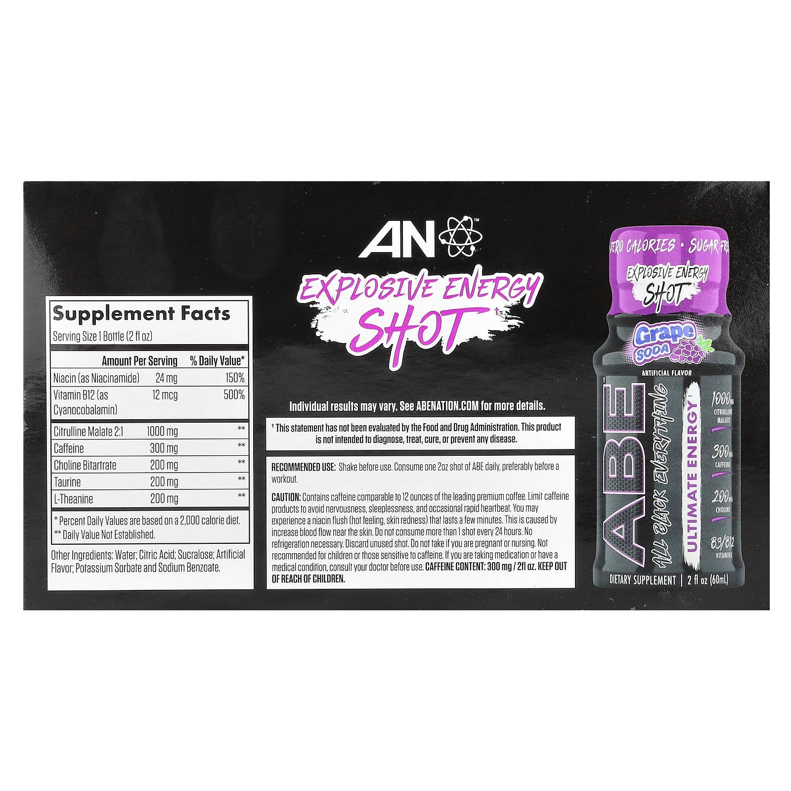 ABE, Ultimate Energy, Grape Soda, 12 Pack, 2 fl oz (60 ml) Each