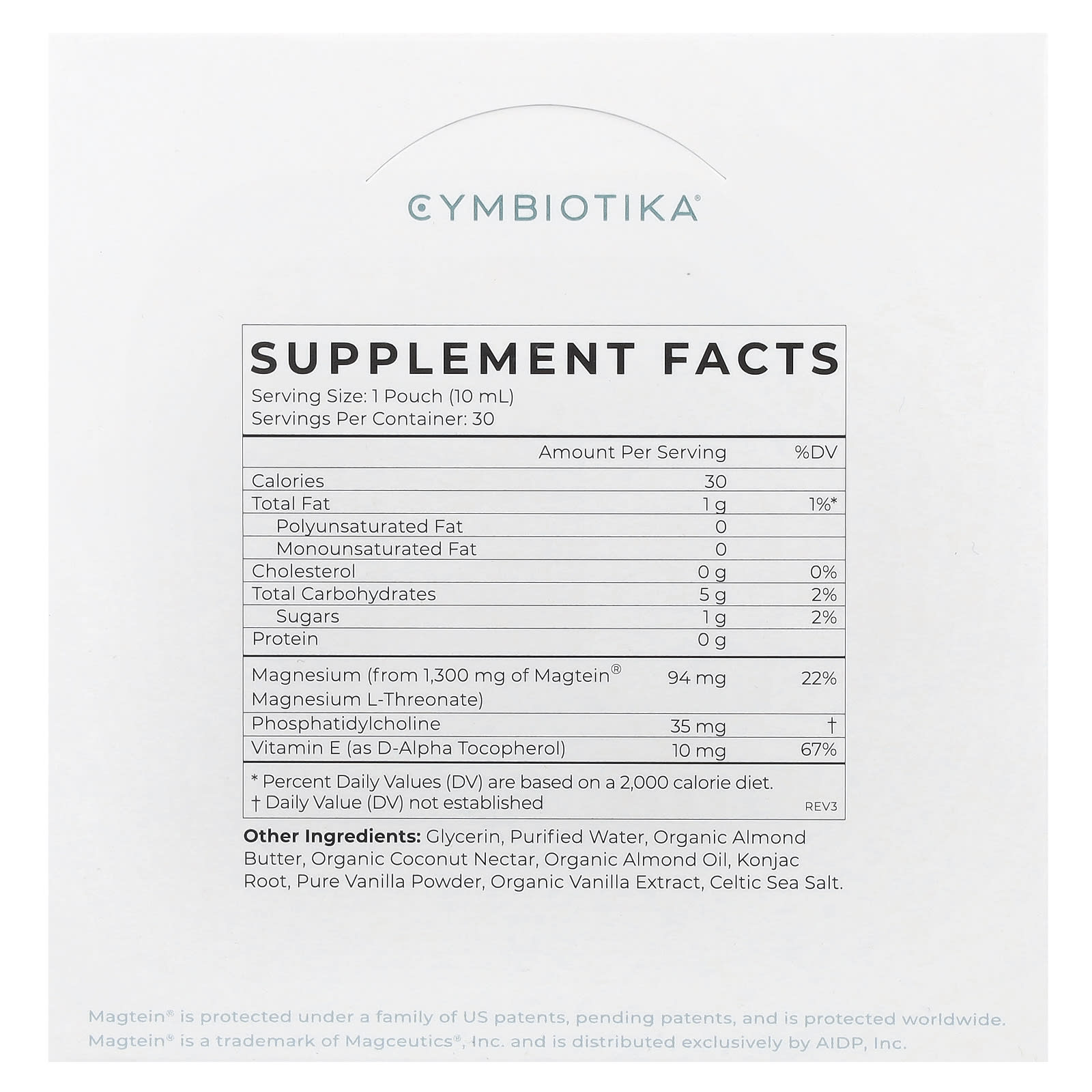 Cymbiotika, Magnesium L-Threonate, Liposomal Delivery, Vanilla Cream, 30 Pouches, 10 ml Each