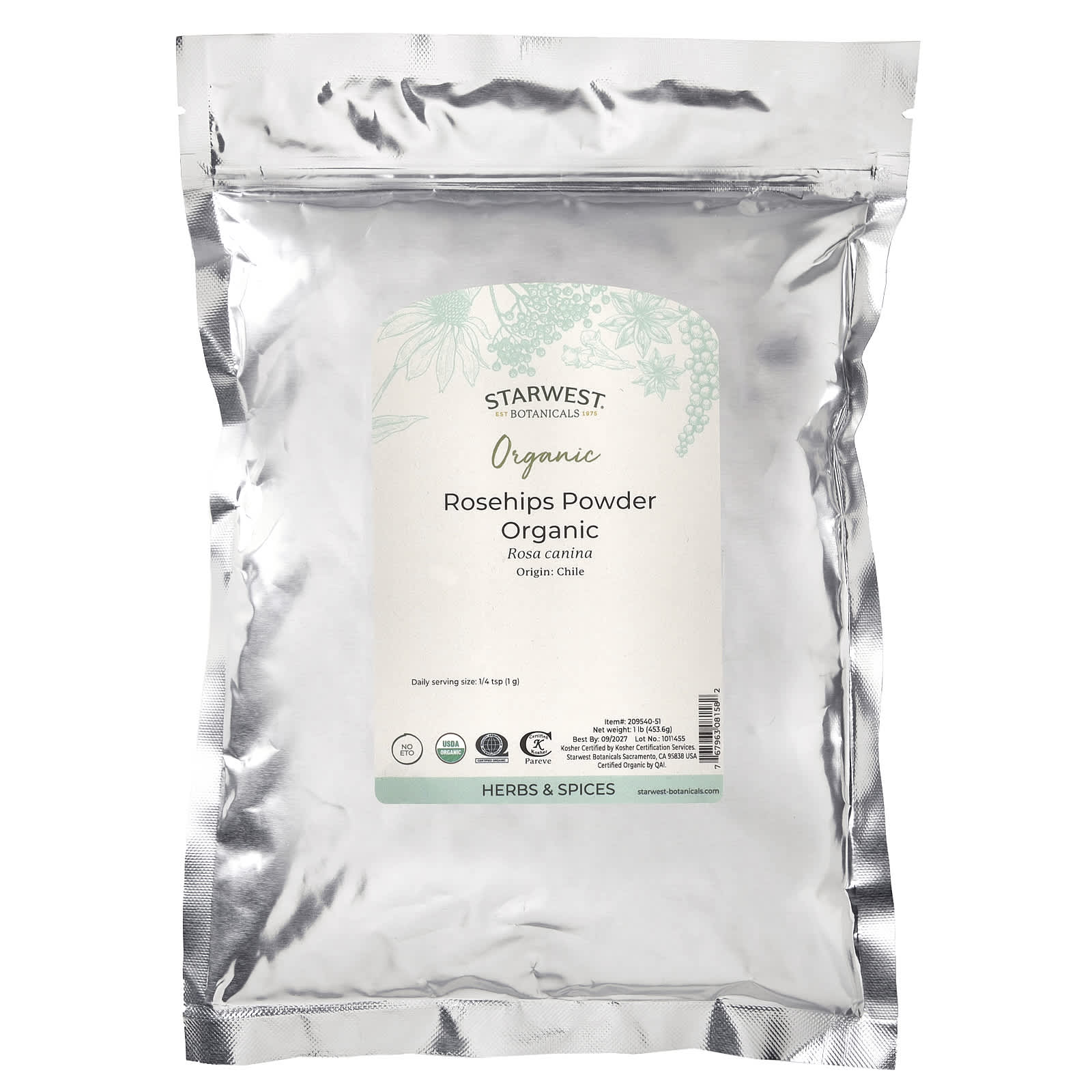 Starwest Botanicals, Organic Rosehips Powder, 1 lb (453.6 g)