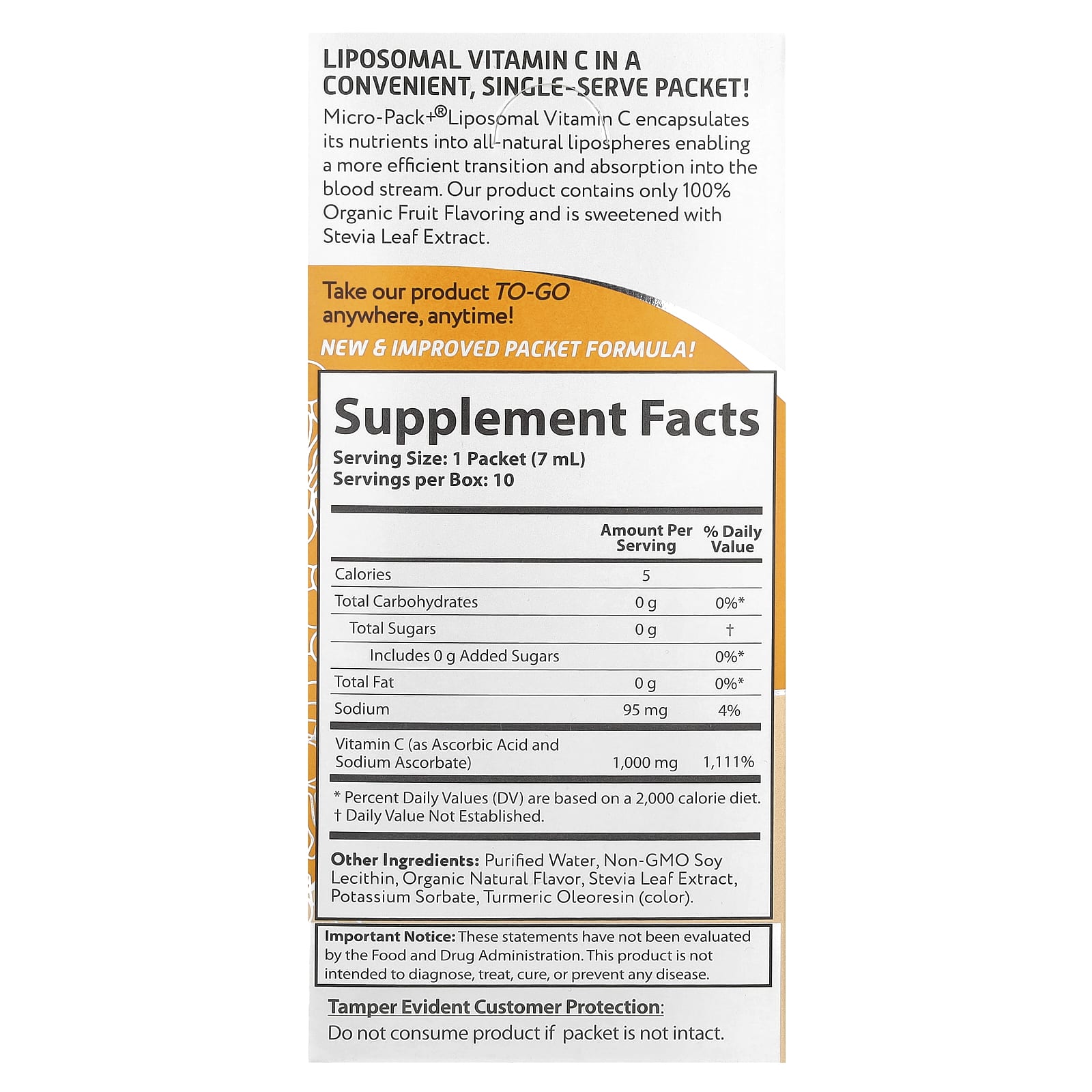 Aurora Nutrascience, Micro-Pack+®, Liposomal Vitamin C, 10 Packets, 0.24 fl oz (7 ml) Each