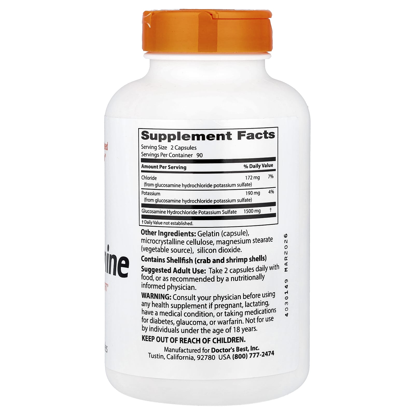 Doctor's Best, Glucosamine, 750 mg, 180 Capsules
