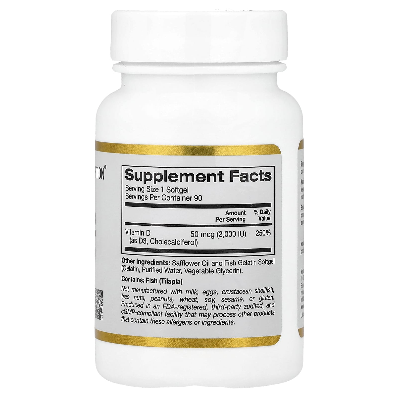 California Gold Nutrition, Vitamin D3, 50 mcg (2,000 IU), 90 Fish Gelatin Softgels