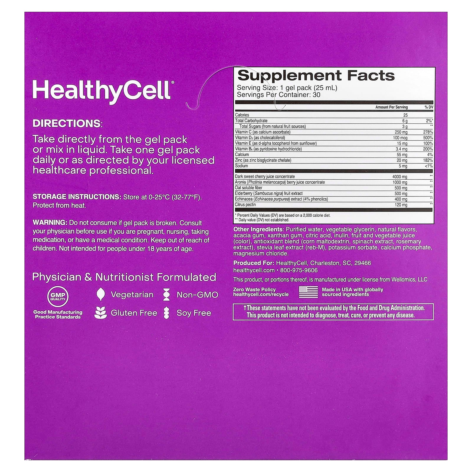 HealthyCell, Immune Super Boost, Blackberry, 30 Gel Packs, 0.84 fl oz (25 ml) Each