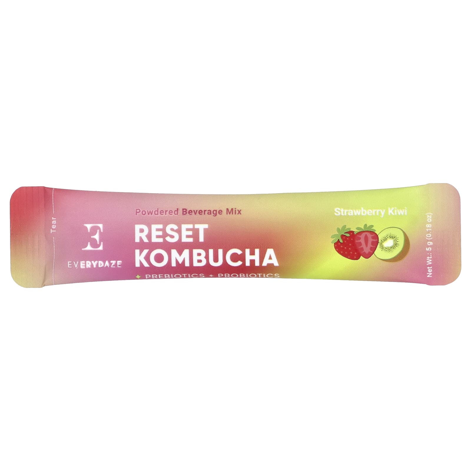 Everydaze, Reset Kombucha, Powdered Beverage Mix, Strawberry Kiwi, 10 Packets, 0.18 oz (5 g) Each