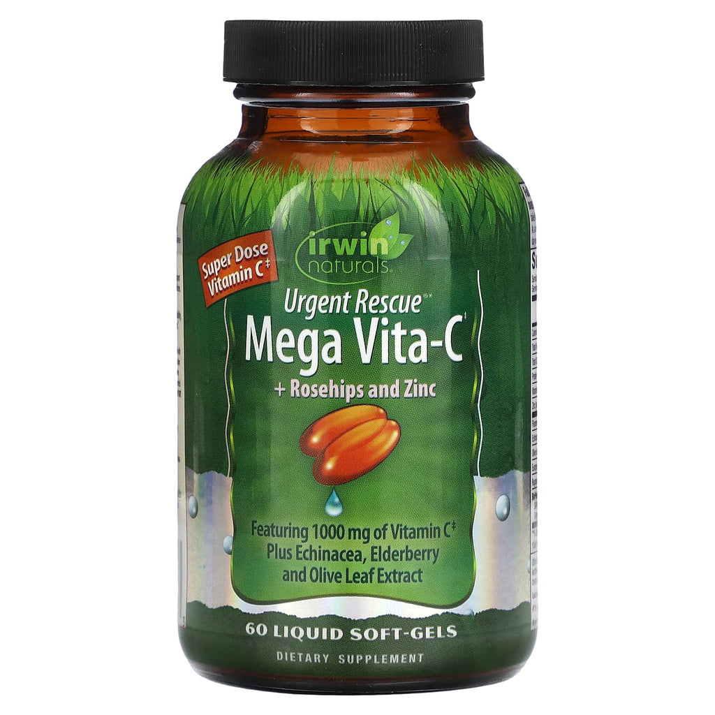 Irwin Naturals, Urgent Rescue, Mega Vita-C + Rosehips and Zinc, 60 Liquid Soft-Gels