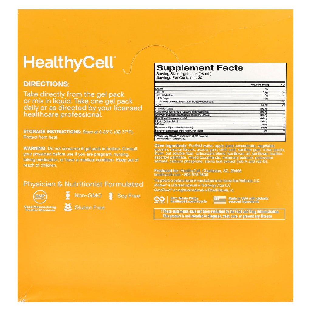 HealthyCell, Joint Health & Mobility, Orange, 30 Gel Packs, 0.84 fl oz (25 ml) Each