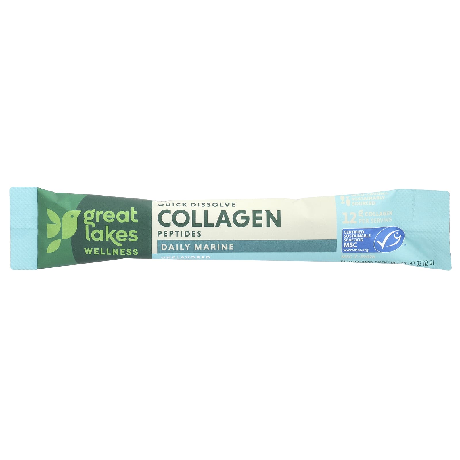 Great Lakes Wellness, Quick Dissolve Collagen Peptides, Daily Marine, Unflavored, 20 Packets, 0.42 oz (12 g) Each