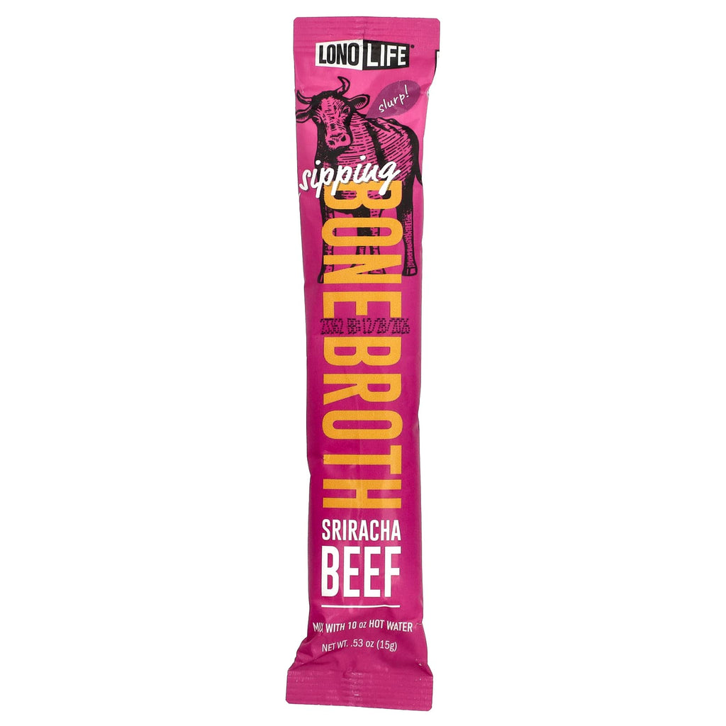 Lonolife, Sipping Bone Broth, Sriracha Beef, 4 Single Serve Sticks, 0.53 oz (15 g) Each
